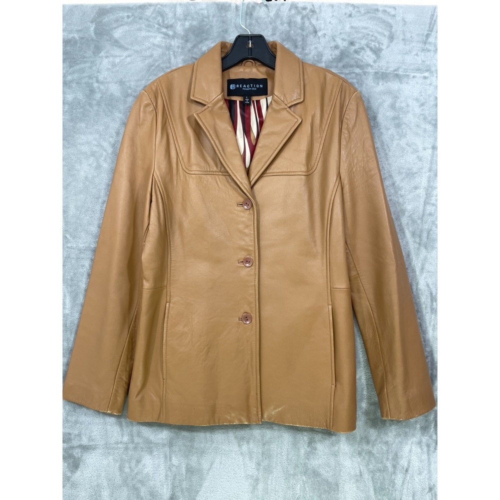 Kenneth Cole Reaction  Butter Soft Leather Jacket Women's Large Tan Button Front